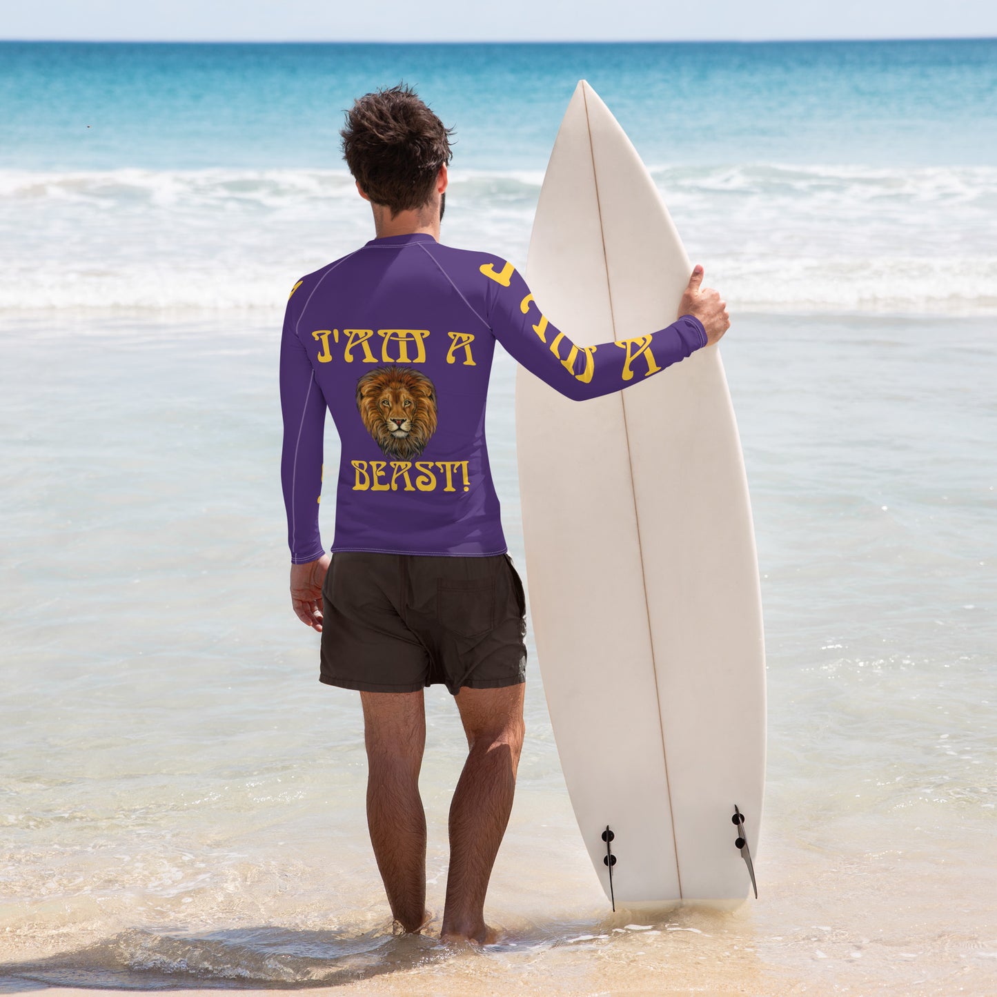 “I’AM A BEAST!” Purple Men's Rash Guard W/Yellow Font