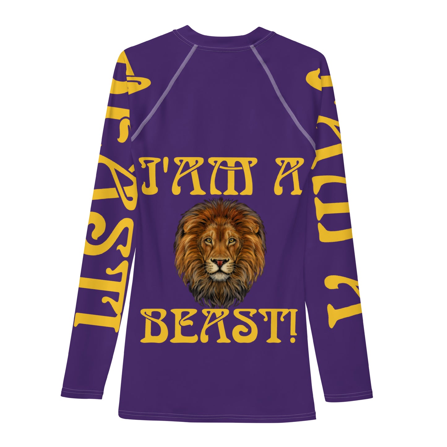 “I’AM A BEAST!” Purple Men's Rash Guard W/Yellow Font