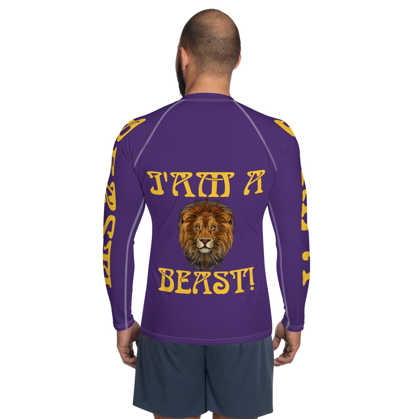 “I’AM A BEAST!” Purple Men's Rash Guard W/Yellow Font