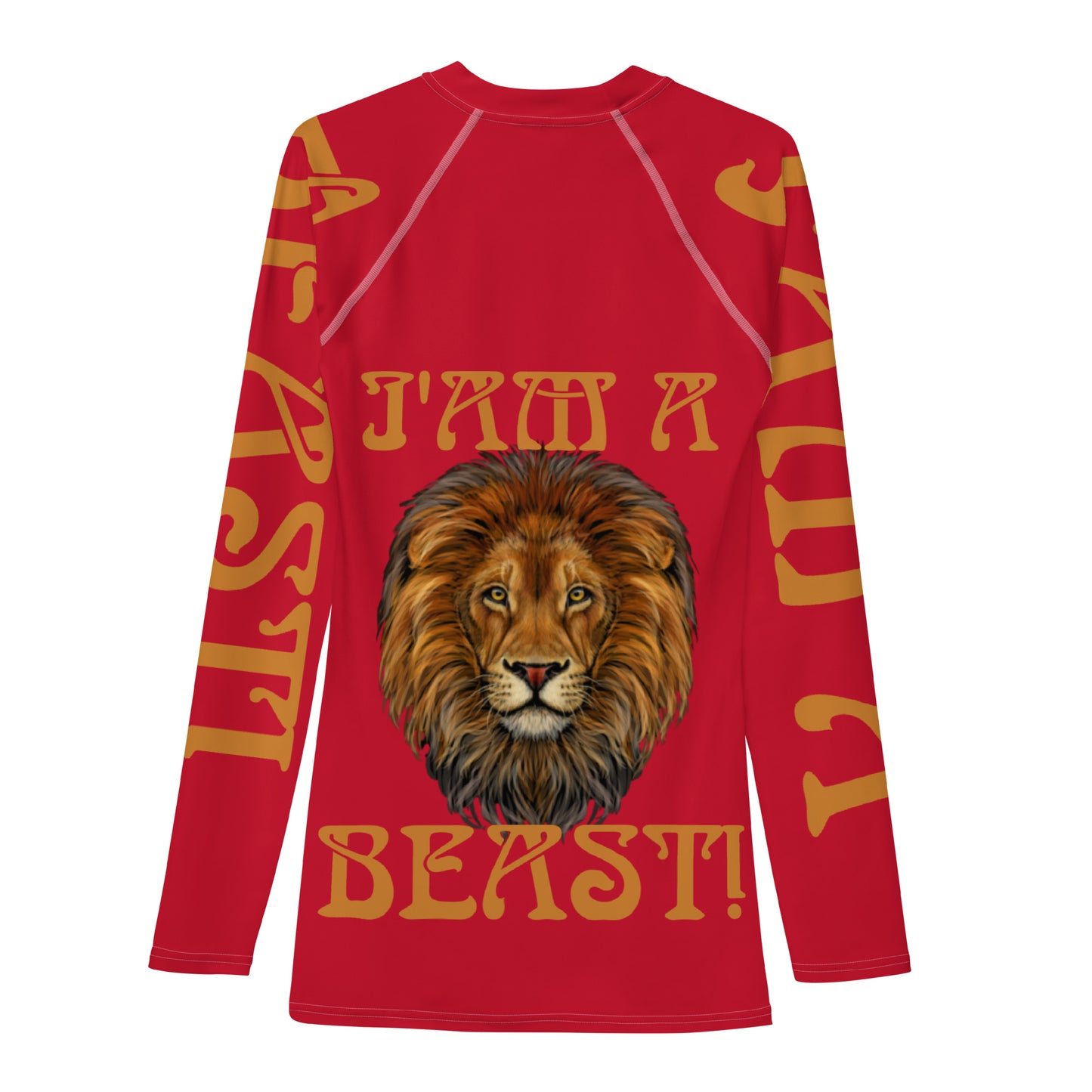 “I’AM A BEAST!" Red Men's Rash Guard W/Bronze Font