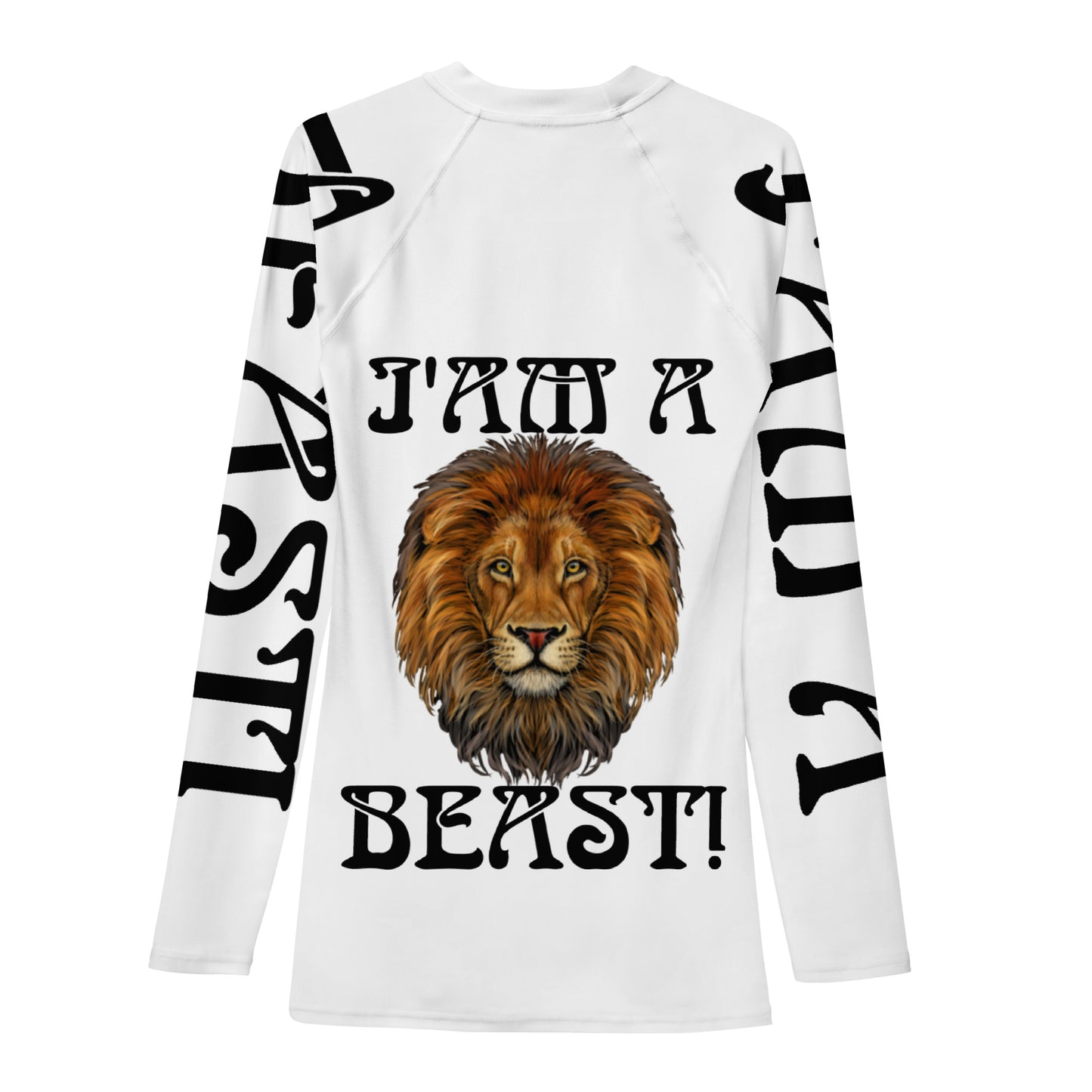 “I’AM A BEAST!”White Men's Rash Guard W/Black Font