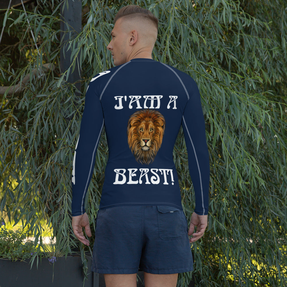 “I’AM A BEAST!”Navy Men's Rash Guard W/White Font