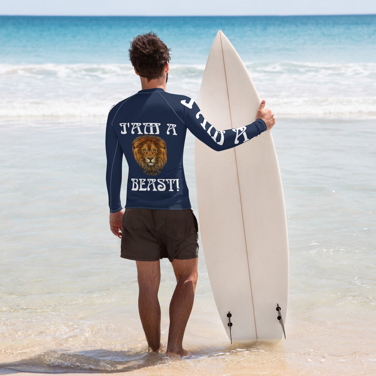 “I’AM A BEAST!”Navy Men's Rash Guard W/White Font