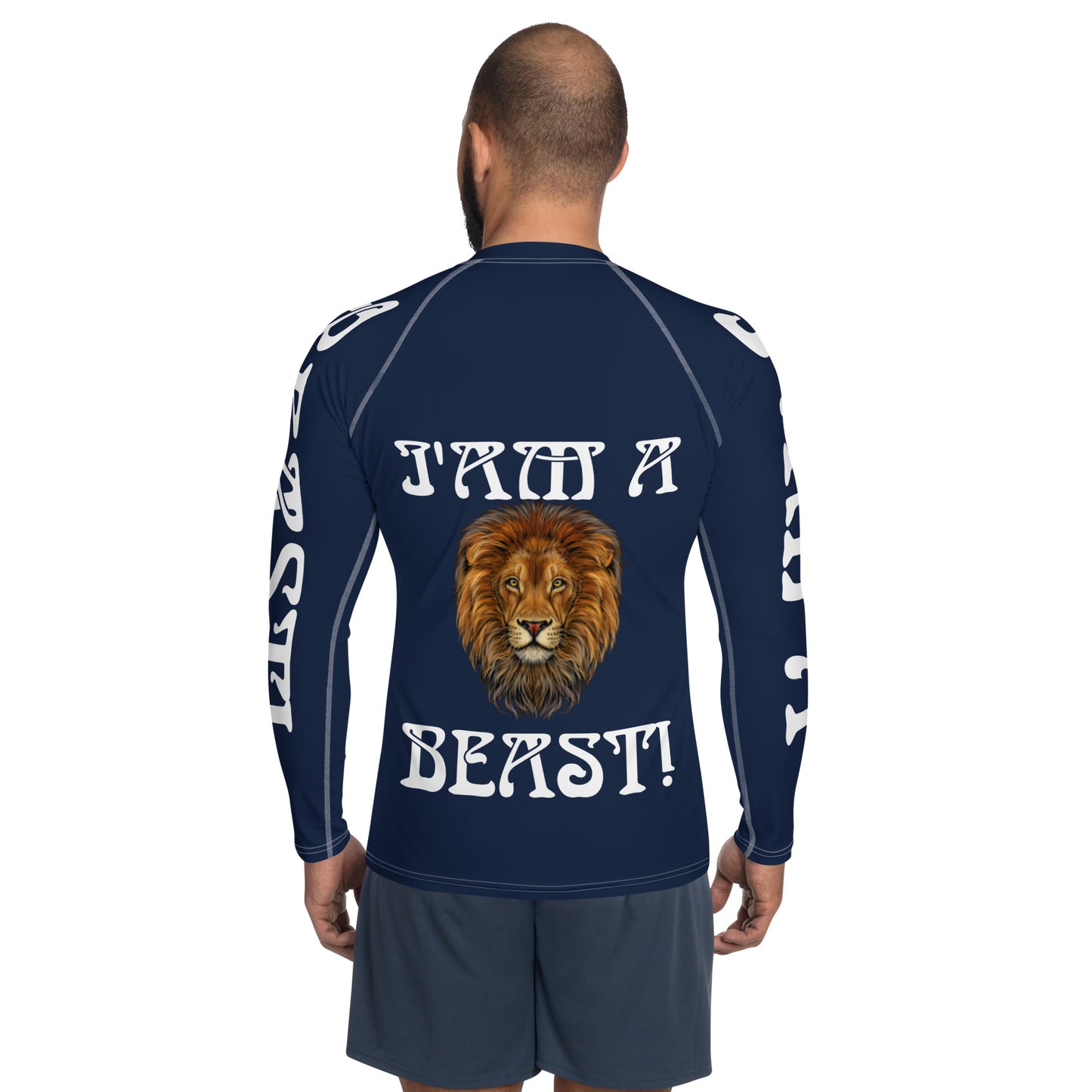 “I’AM A BEAST!”Navy Men's Rash Guard W/White Font