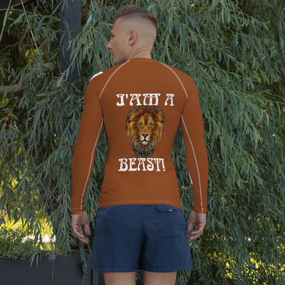 “I’AM A BEAST!”Brown Men's Rash Guard W/White Font