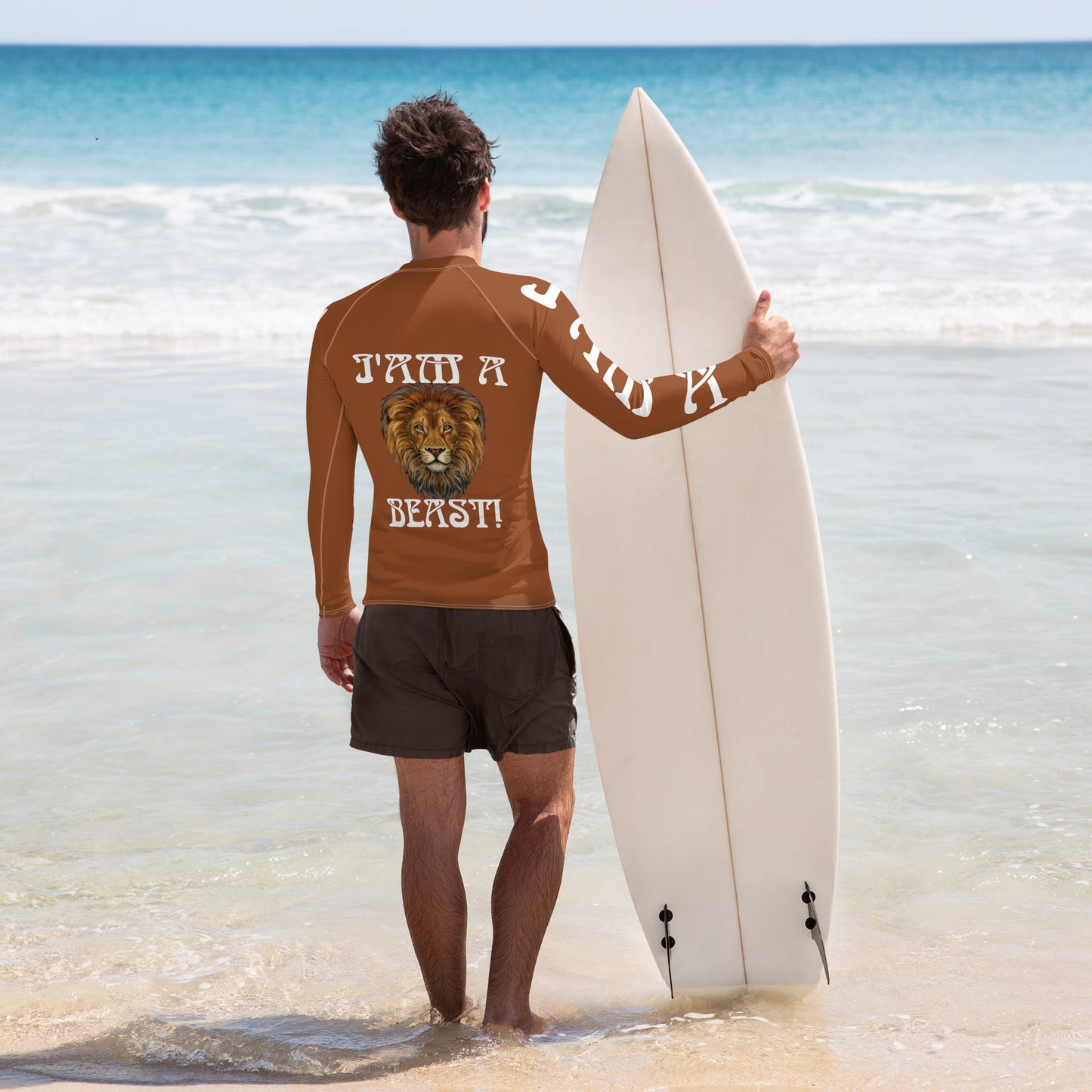 “I’AM A BEAST!”Brown Men's Rash Guard W/White Font