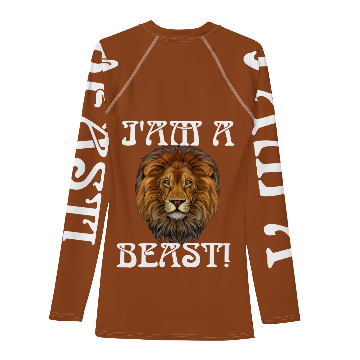 “I’AM A BEAST!”Brown Men's Rash Guard W/White Font