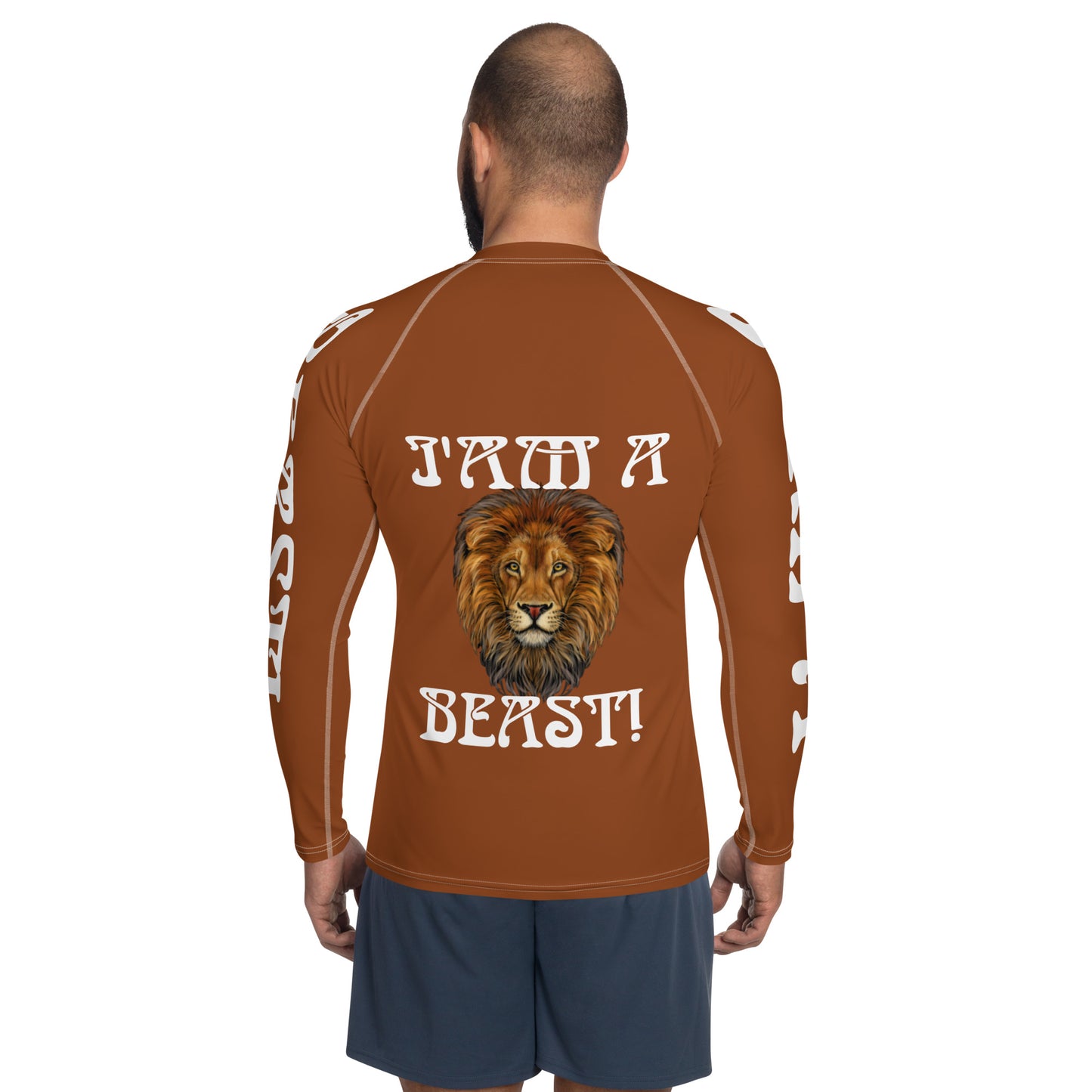 “I’AM A BEAST!”Brown Men's Rash Guard W/White Font