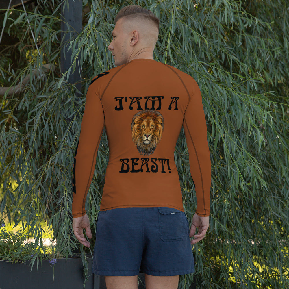 “I’AM A BEAST!”Brown Men's Rash Guard W/Black Font