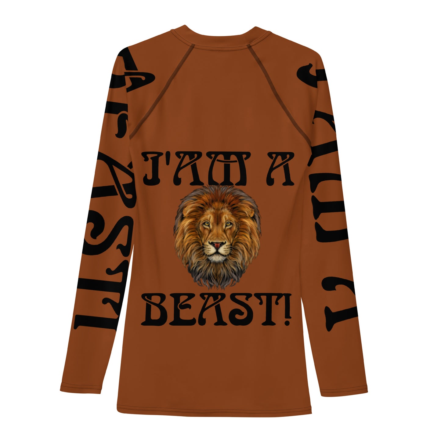 “I’AM A BEAST!”Brown Men's Rash Guard W/Black Font