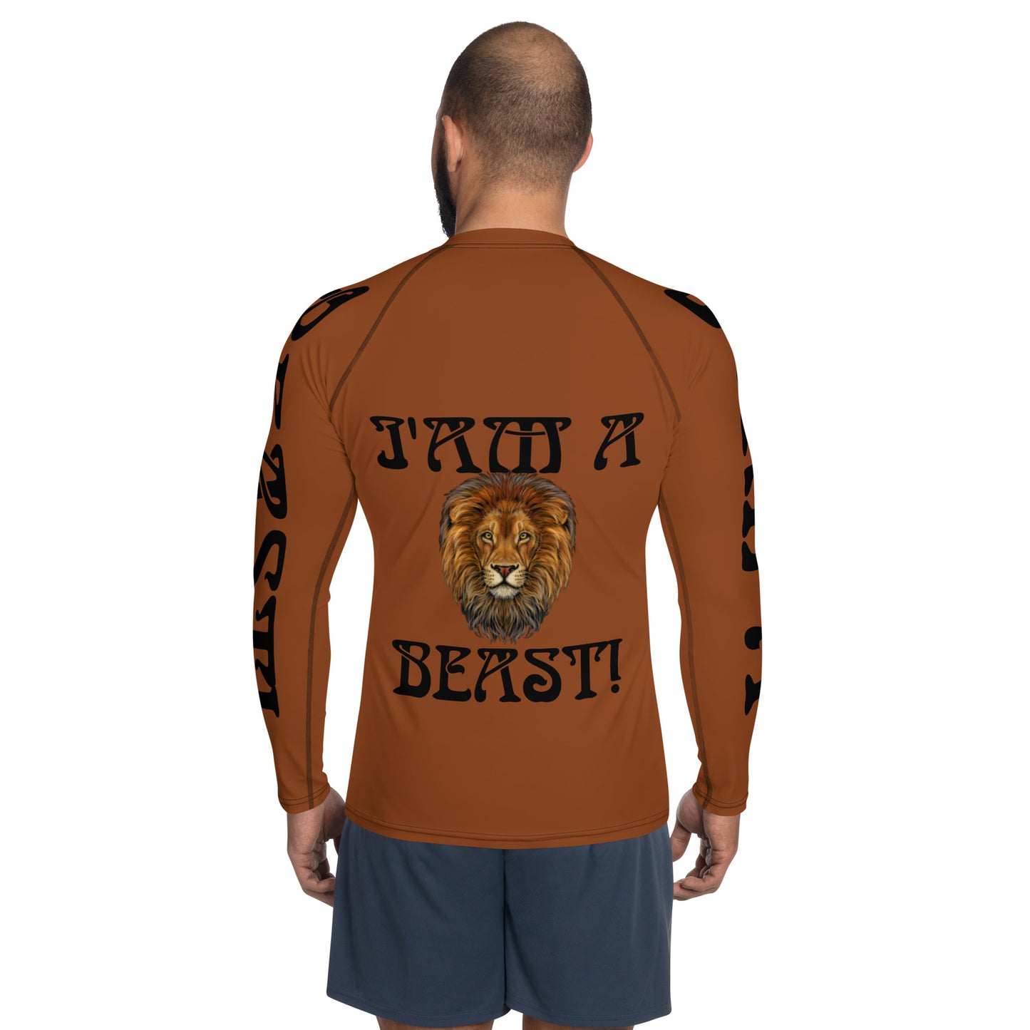 “I’AM A BEAST!”Brown Men's Rash Guard W/Black Font