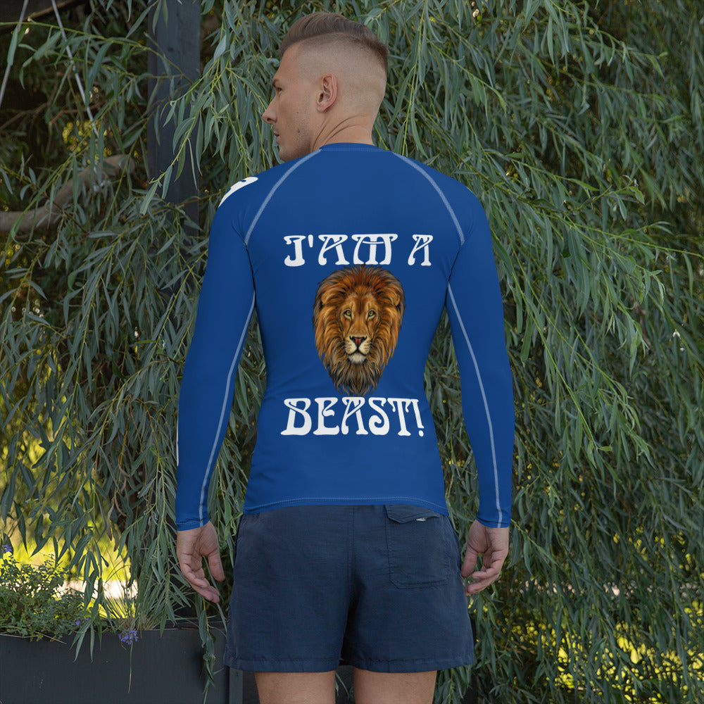 “I’AM A BEAST!”Blue Men's Rash Guard W/White Font