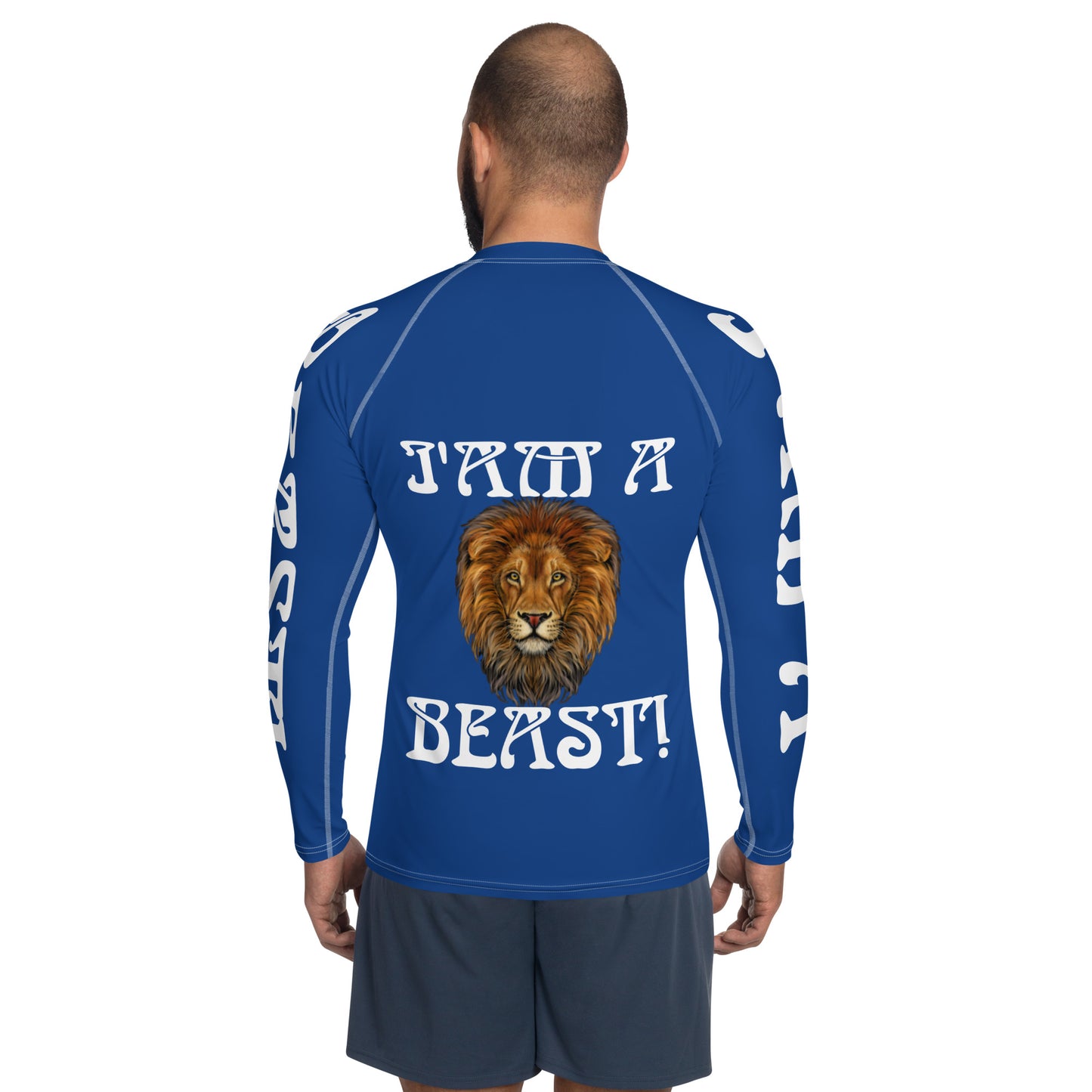 “I’AM A BEAST!”Blue Men's Rash Guard W/White Font