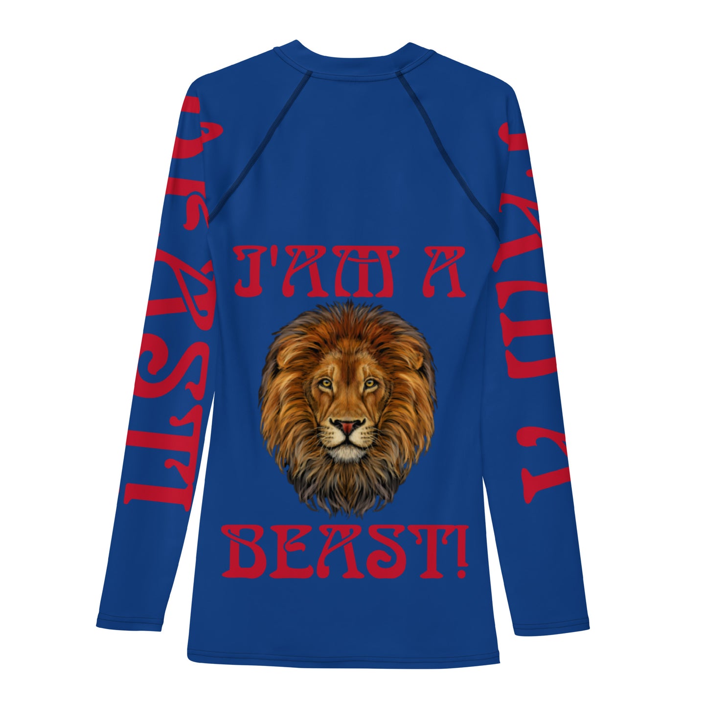 “I’AM A BEAST!”Blue Men's Rash Guard W/Red Font