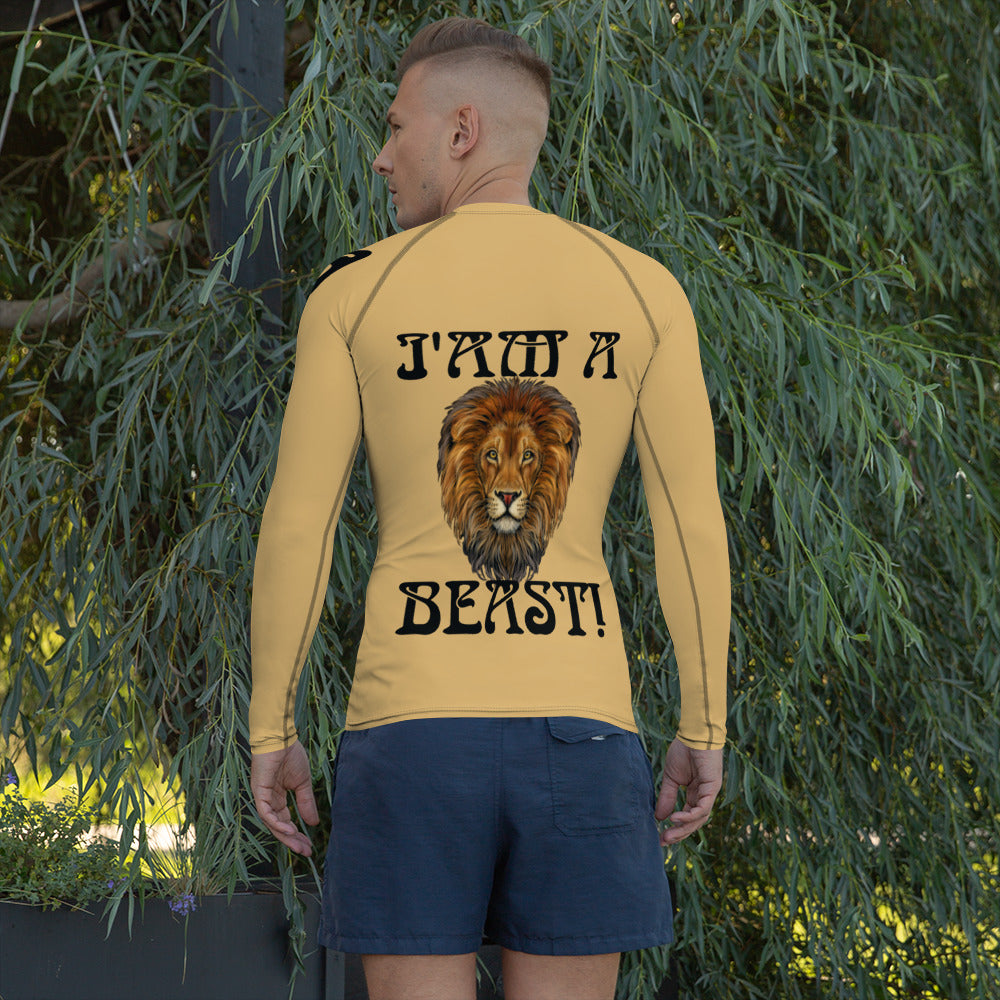 “I’AM A BEAST!” Fawn Men's Rash Guard W/Black Font