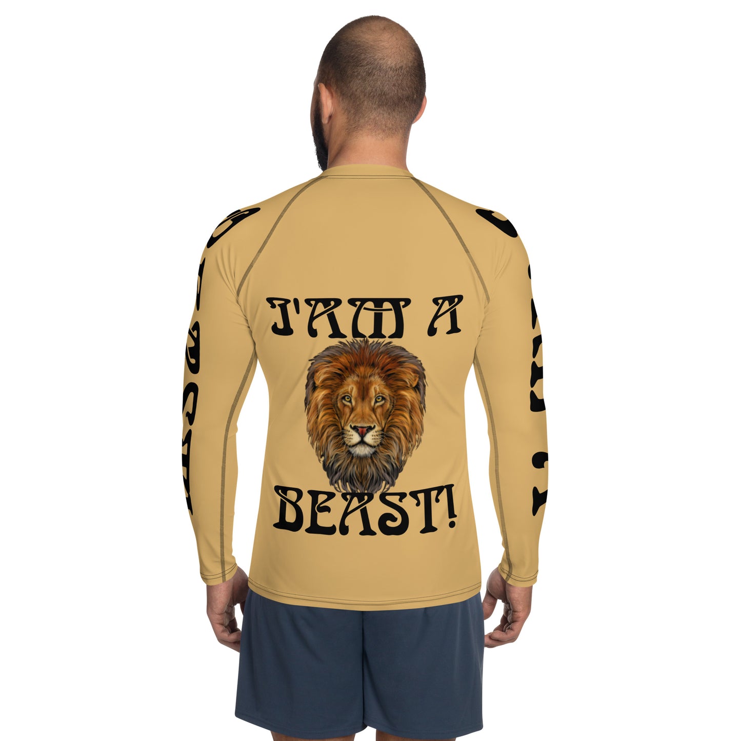 “I’AM A BEAST!” Fawn Men's Rash Guard W/Black Font