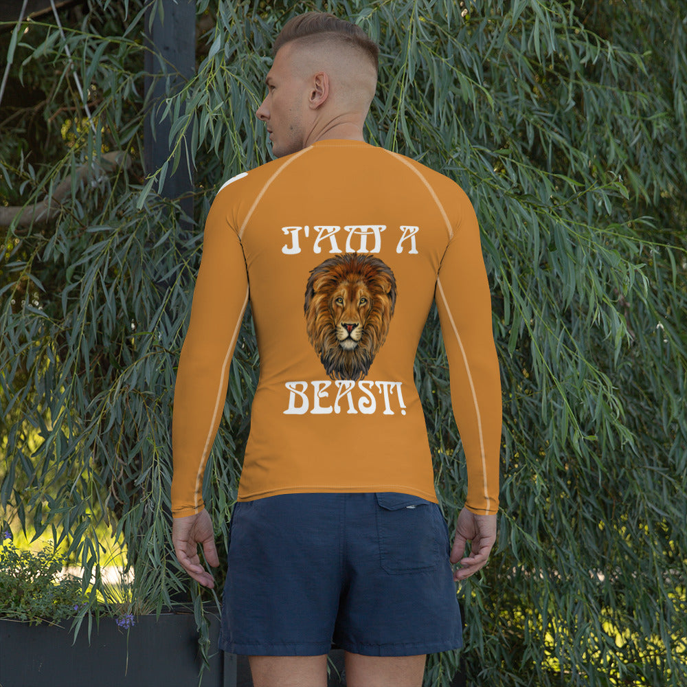 “I’AM A BEAST!”Bronze Men's Rash Guard W/White Font