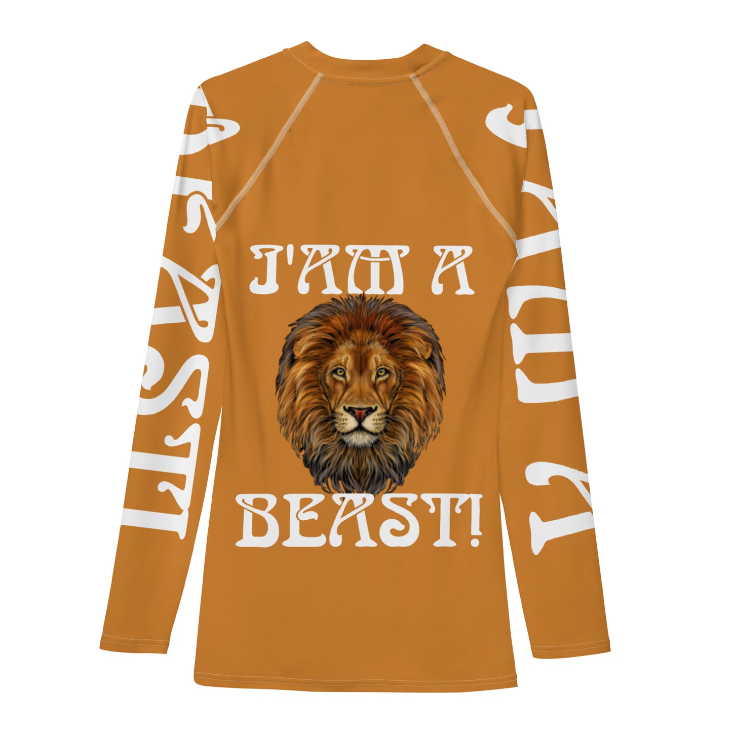 “I’AM A BEAST!”Bronze Men's Rash Guard W/White Font