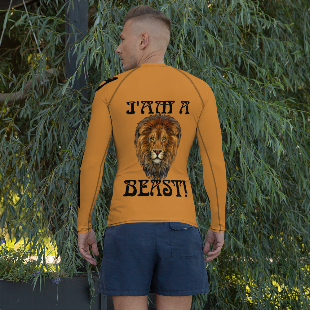 “I’AM A BEAST!” Bronze Men's Rash Guard W/Black Font