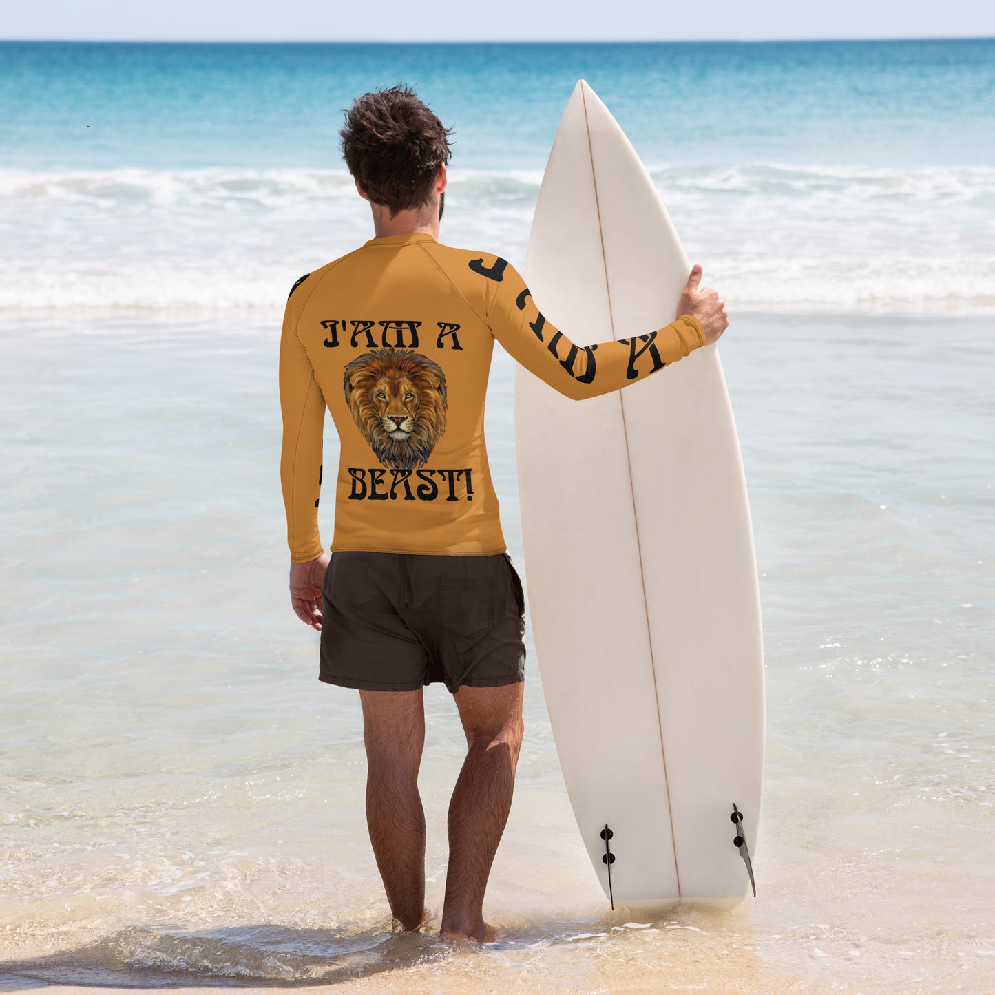 “I’AM A BEAST!” Bronze Men's Rash Guard W/Black Font