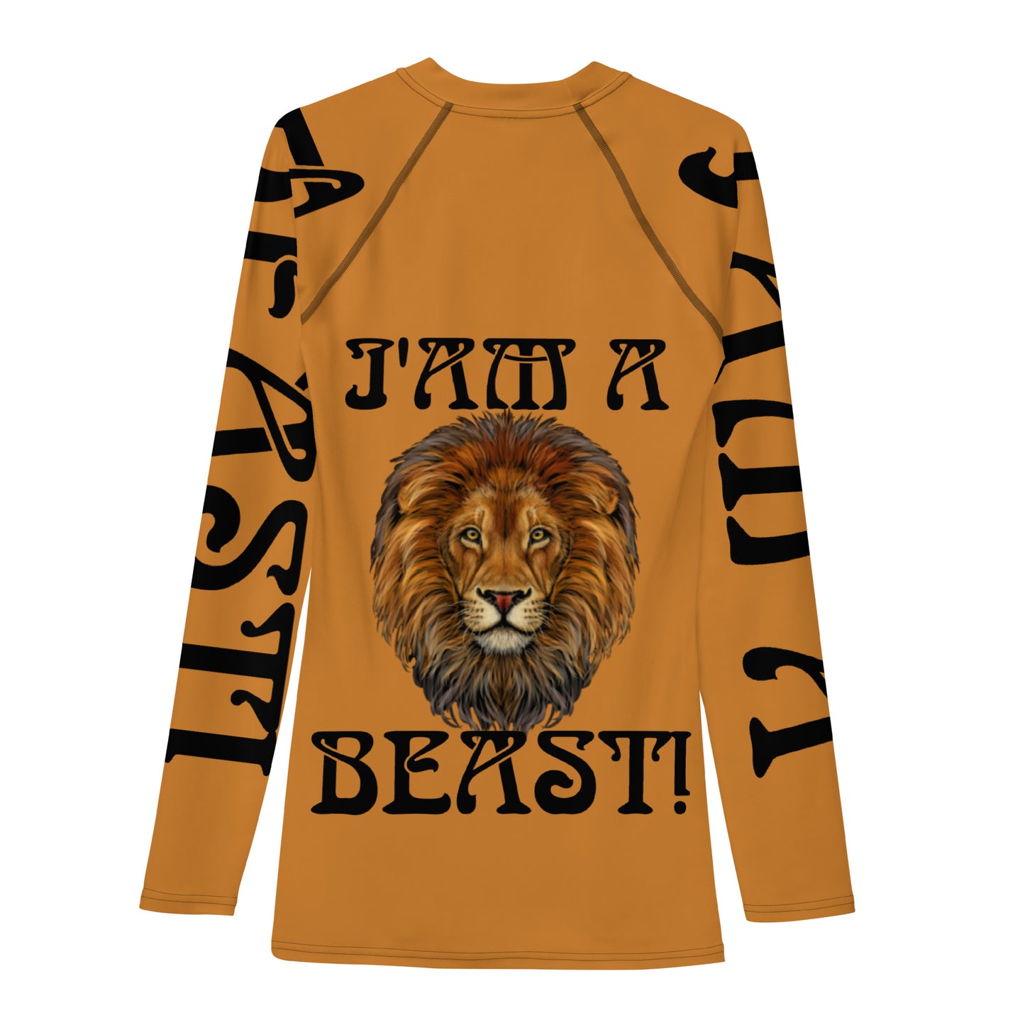 “I’AM A BEAST!” Bronze Men's Rash Guard W/Black Font