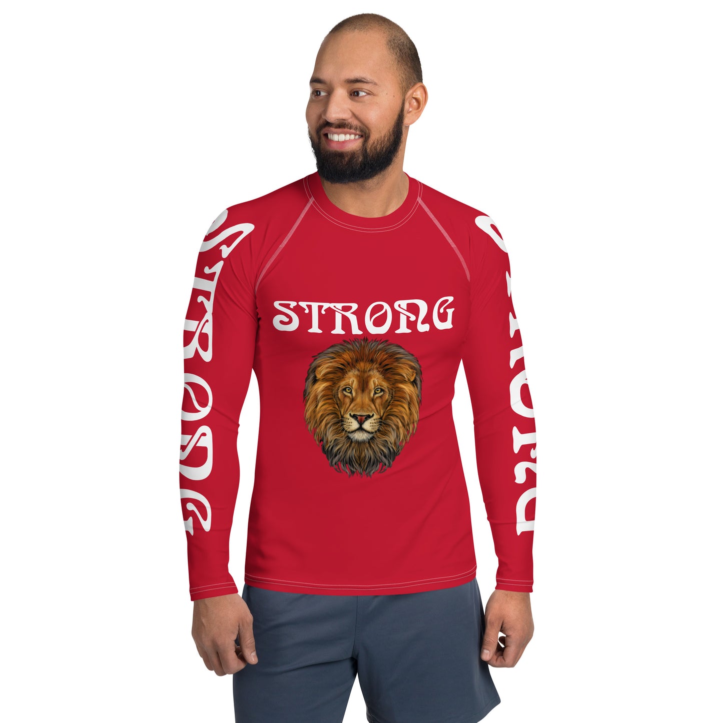 “STRONG”Red Men's Rash Guard W/White Font