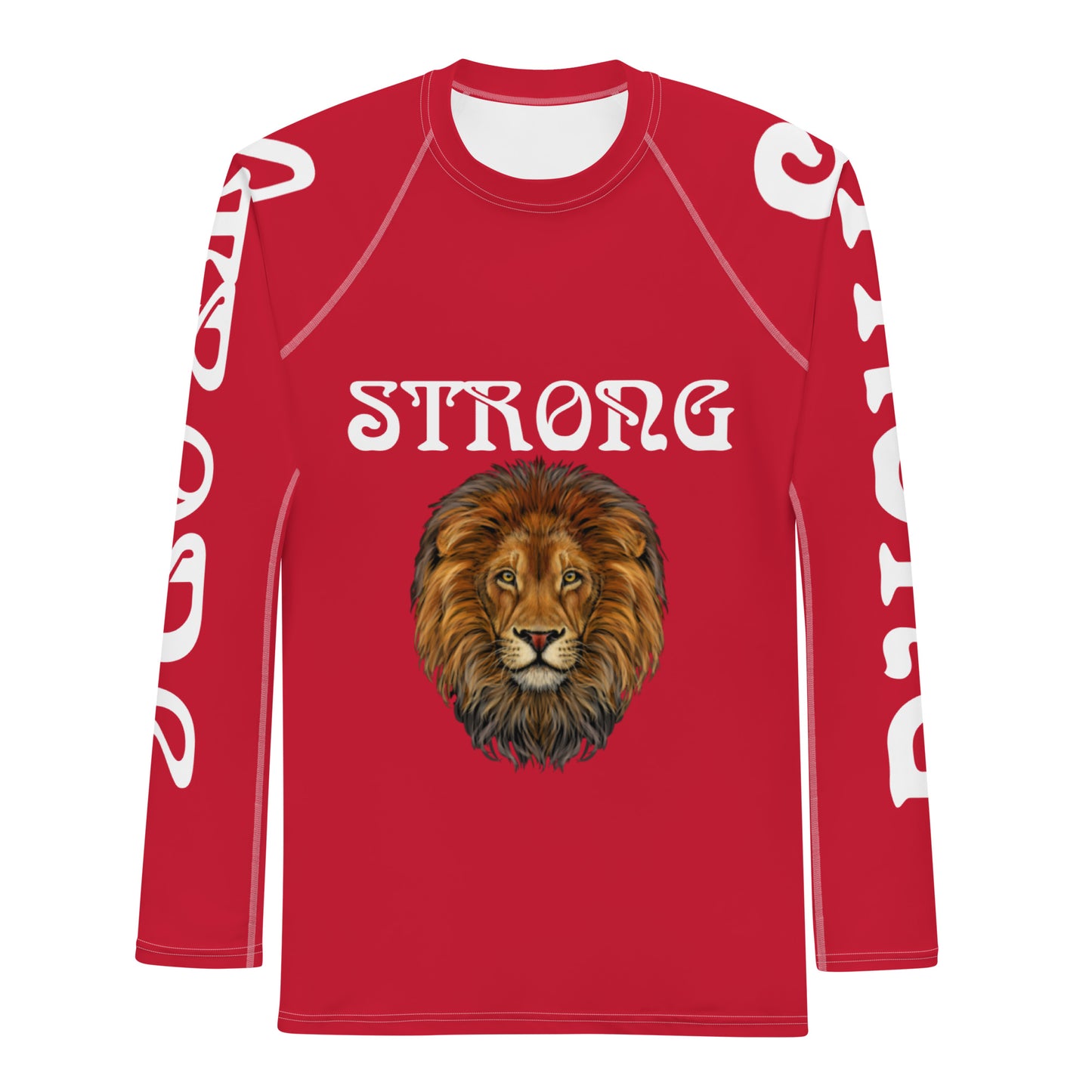 “STRONG”Red Men's Rash Guard W/White Font