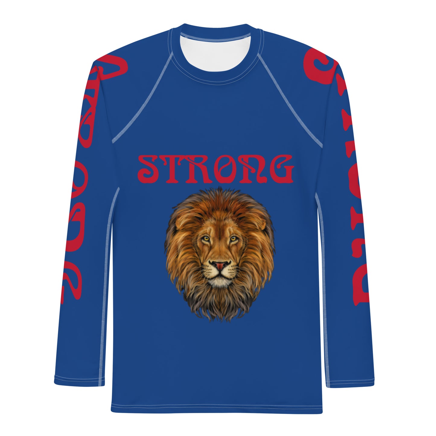 “STRONG”Blue Men's Rash Guard W/Red Font