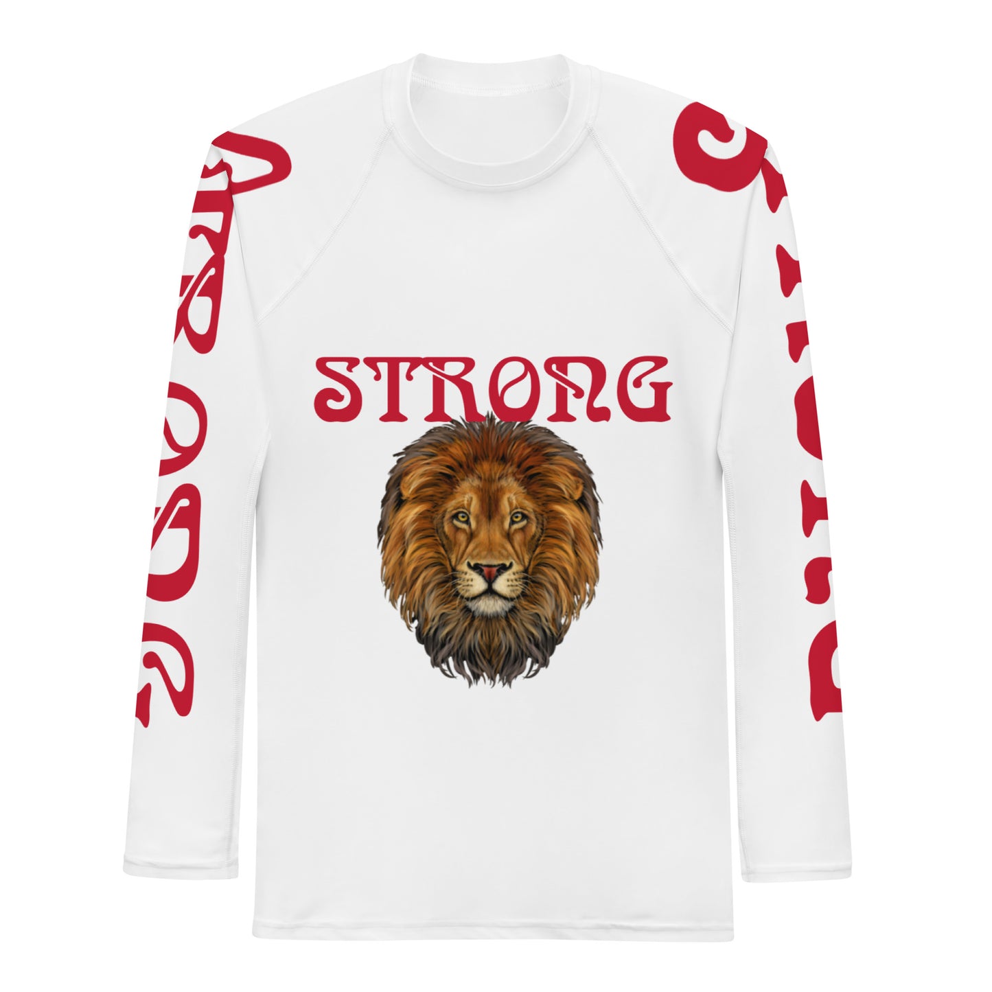 “STRONG" White Men's Rash Guard W/Red Font