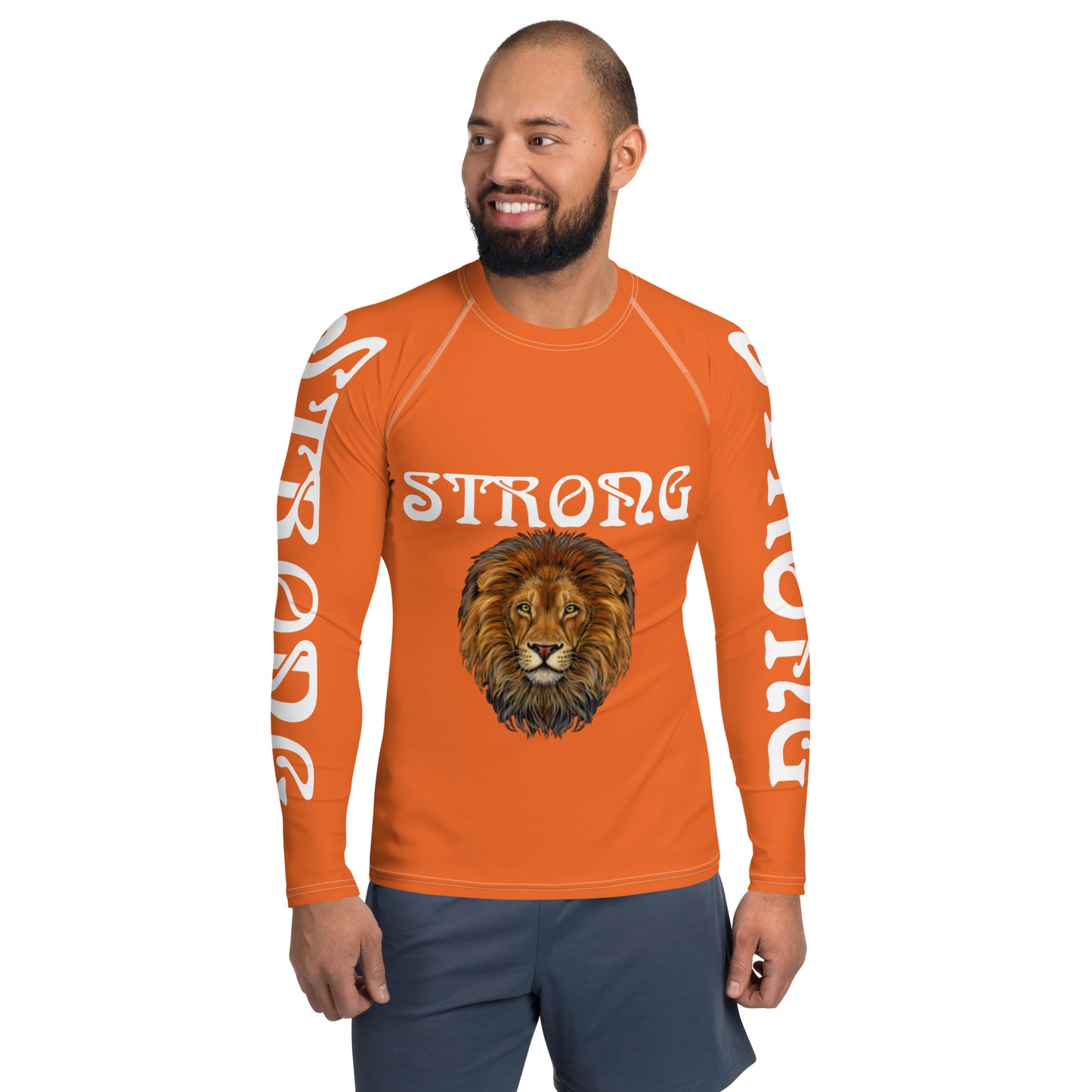 “STRONG”Orange Men's Rash Guard W/White Font