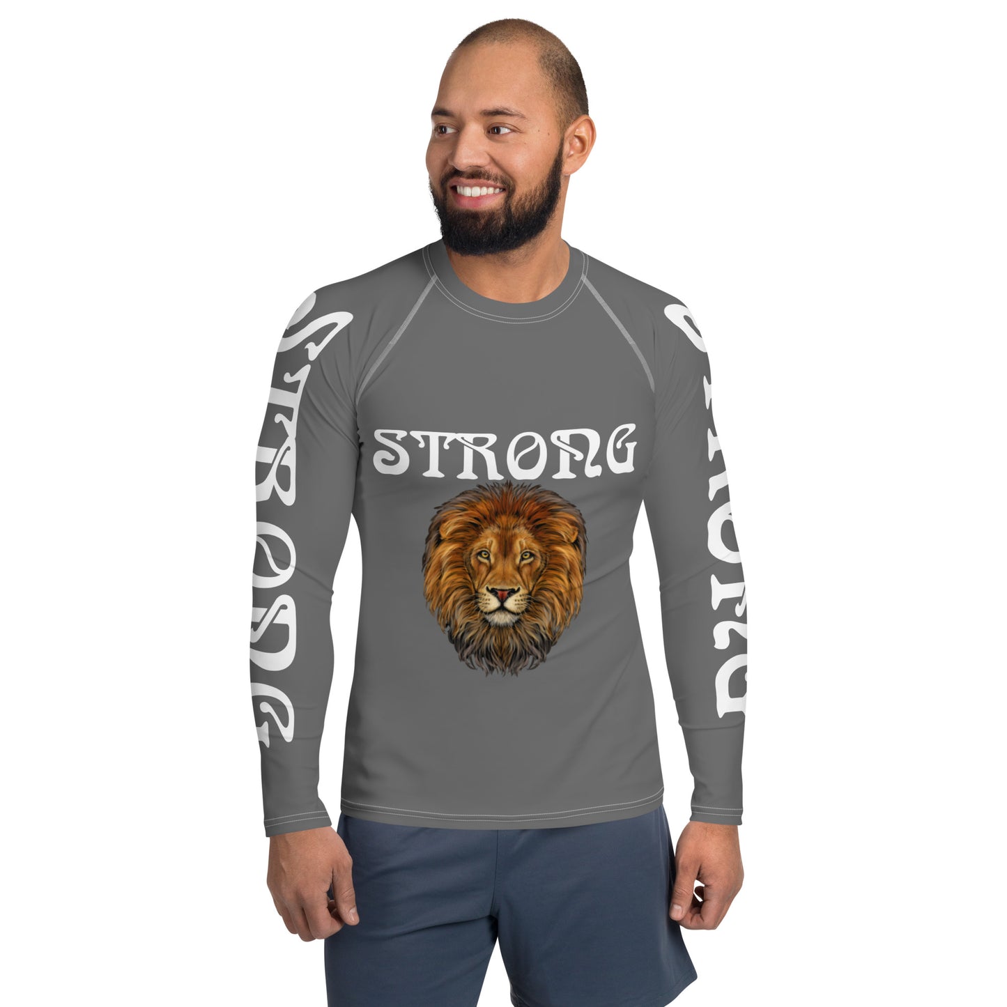 “STRONG”Grey Men's Rash Guard W/White Font