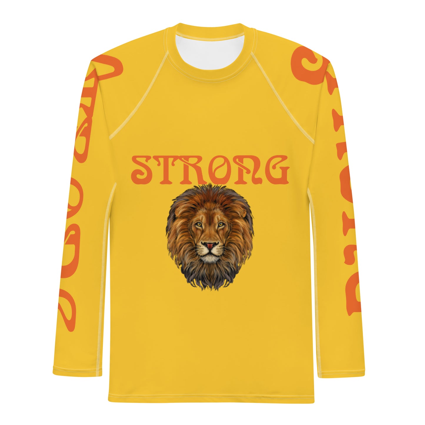 “STRONG”Yellow Men's Rash Guard W/Orange Font