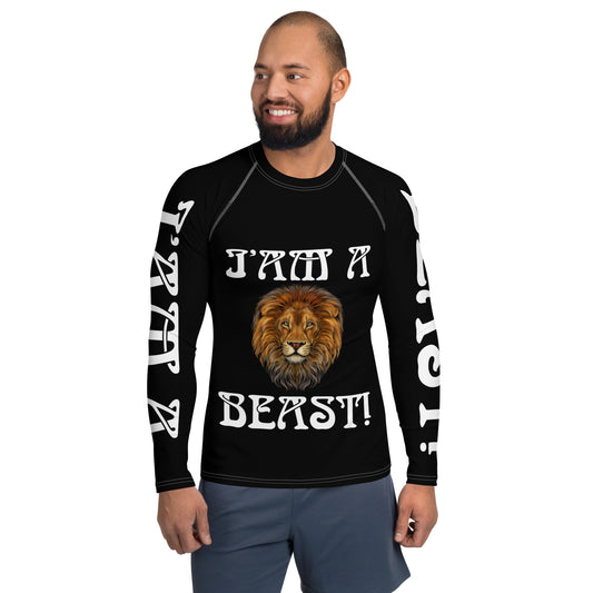“I’AM A BEAST!”Black Men's Rash Guard W/White Font