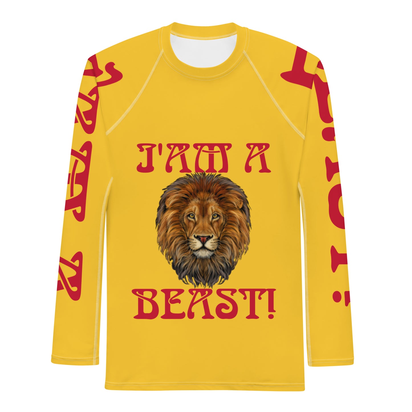 “I’AM A BEAST!”Yellow Men's Rash Guard W/Red Font