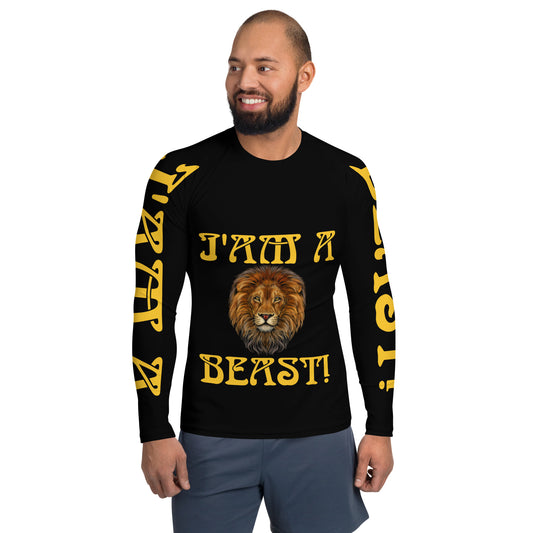 “I’AM A BEAST!”Black Men's Rash Guard W/Yellow Font