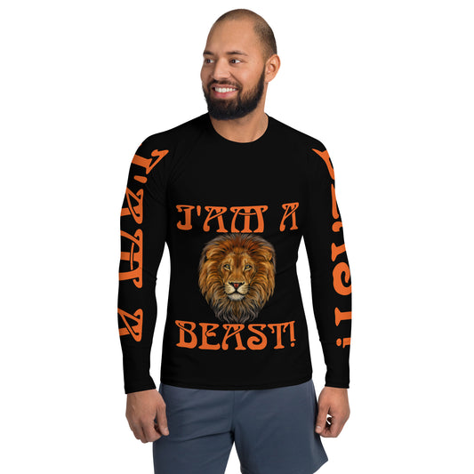 “I’AM A BEAST!”Black Men's Rash Guard W/Orange Font
