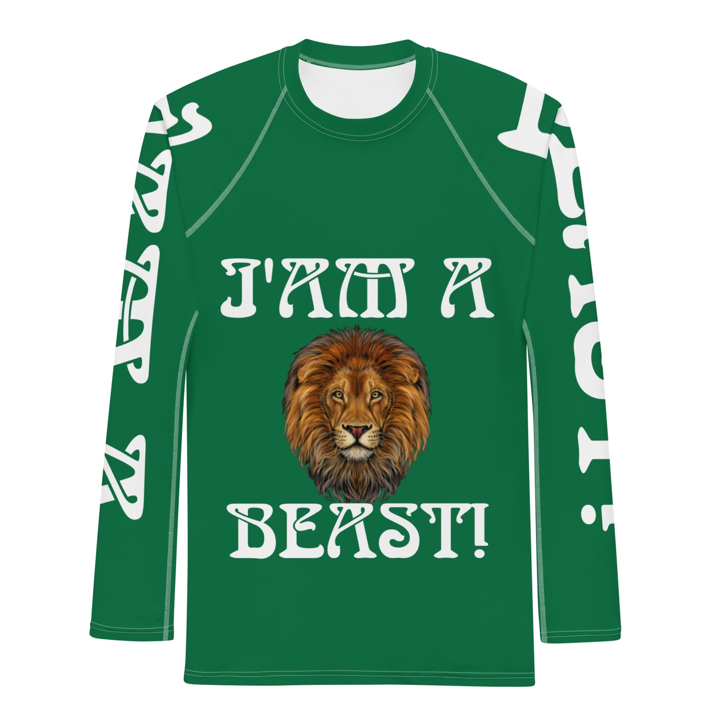 “I’AM A BEAST!”Green Men's Rash Guard W/White Font