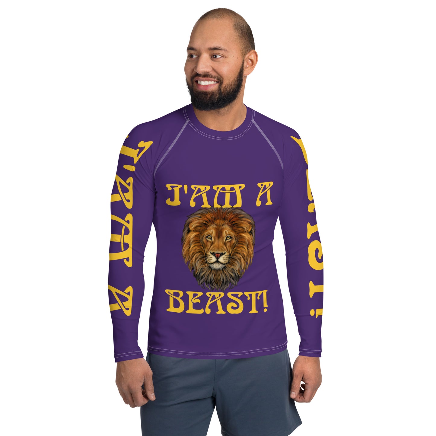 “I’AM A BEAST!” Purple Men's Rash Guard W/Yellow Font