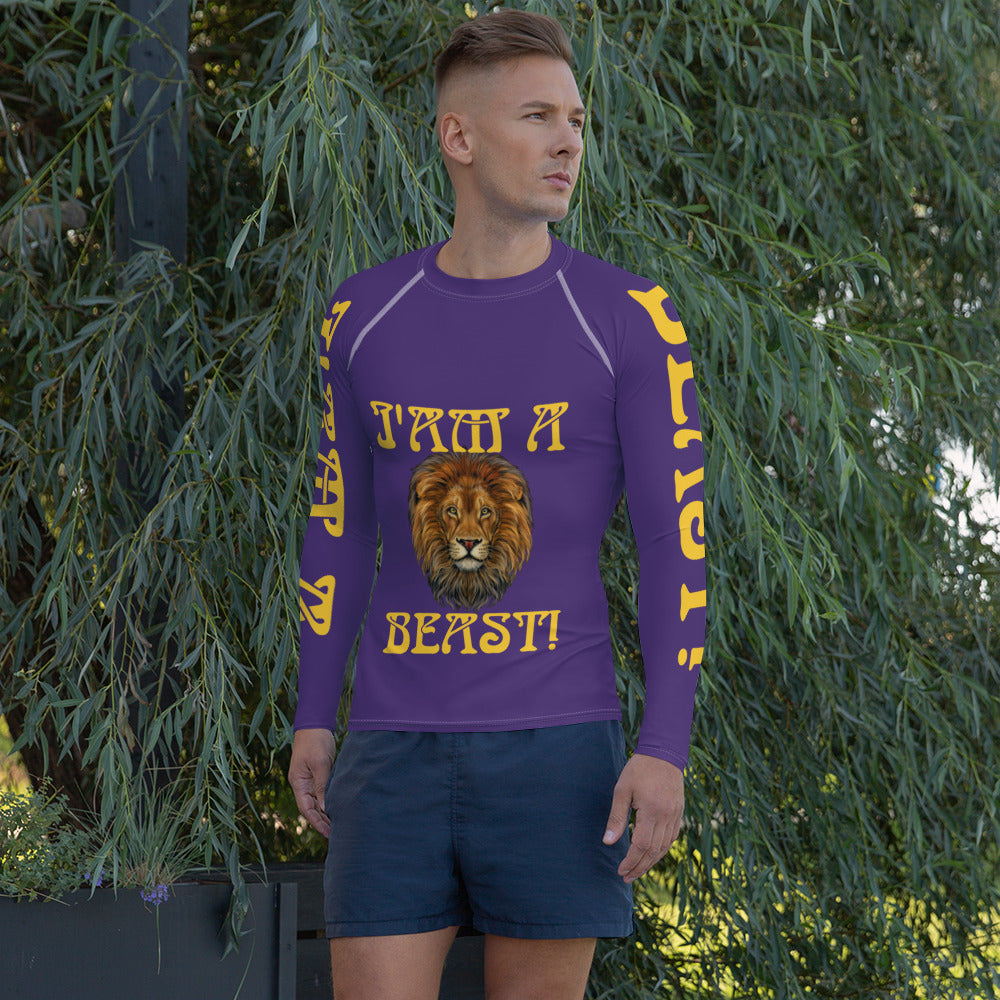 “I’AM A BEAST!” Purple Men's Rash Guard W/Yellow Font