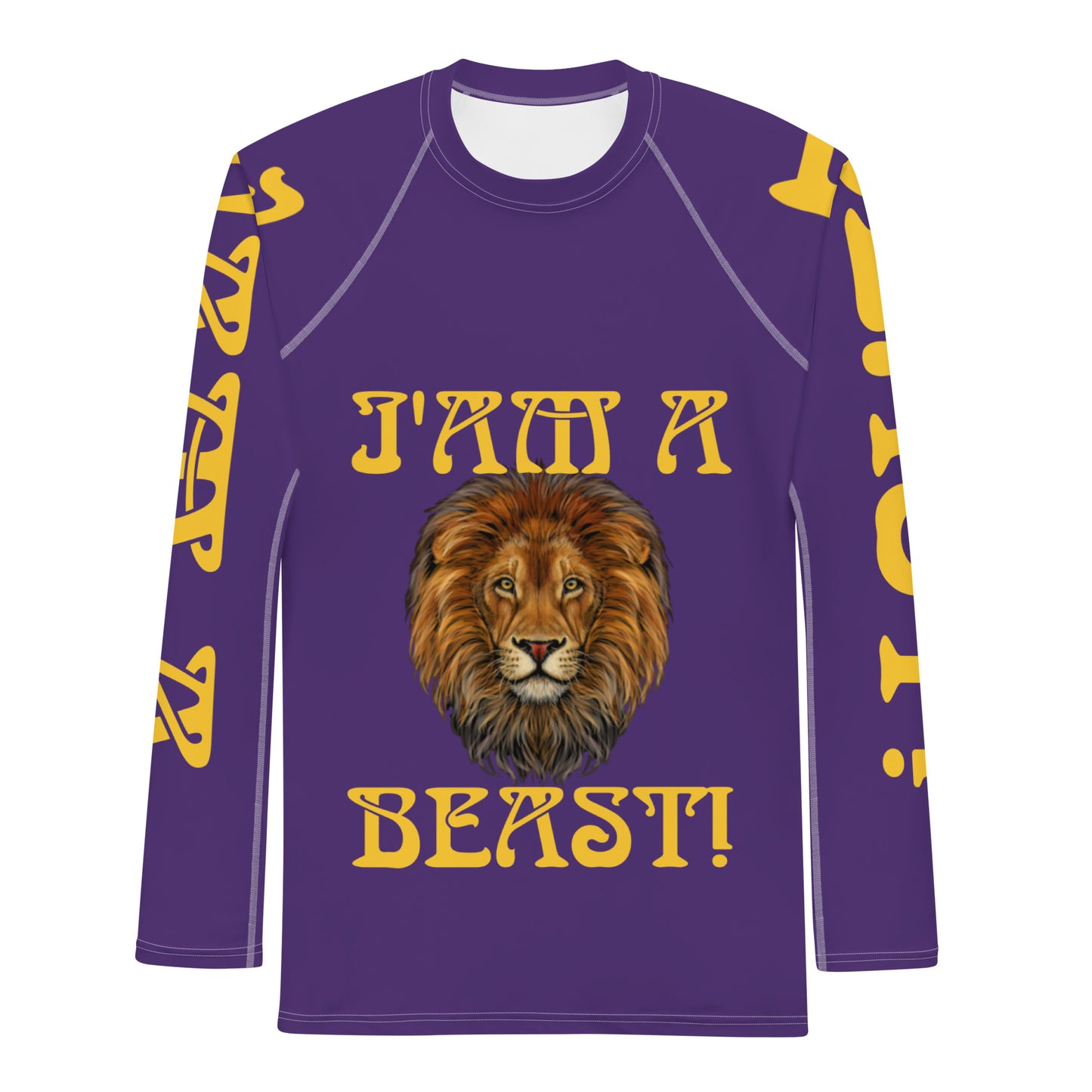 “I’AM A BEAST!” Purple Men's Rash Guard W/Yellow Font