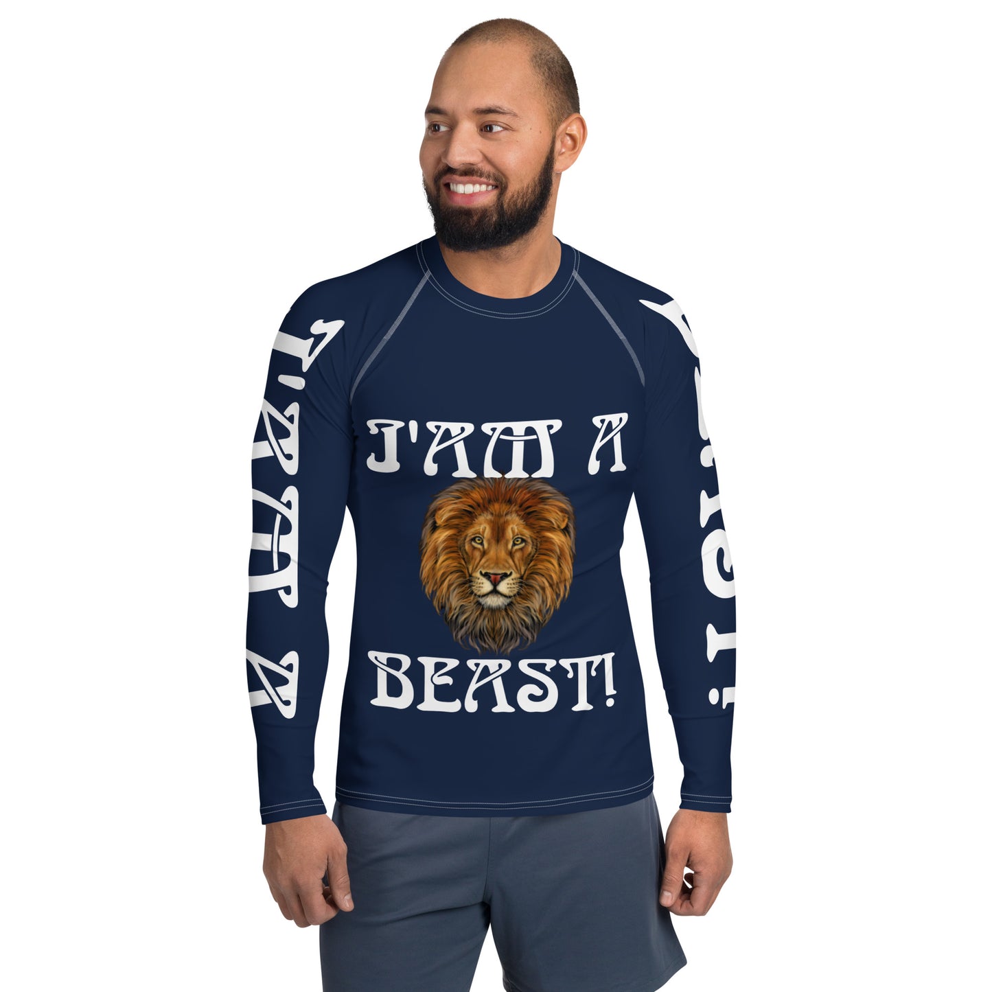 “I’AM A BEAST!”Navy Men's Rash Guard W/White Font