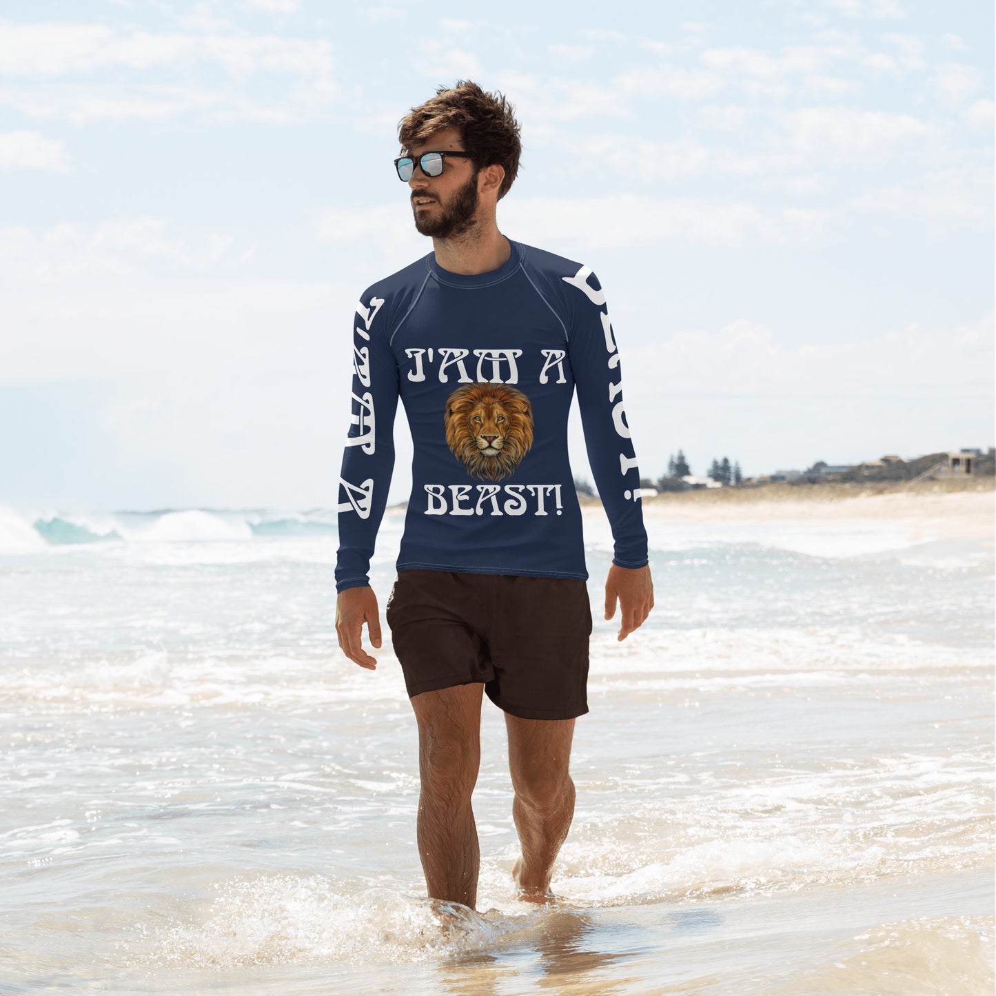 “I’AM A BEAST!”Navy Men's Rash Guard W/White Font