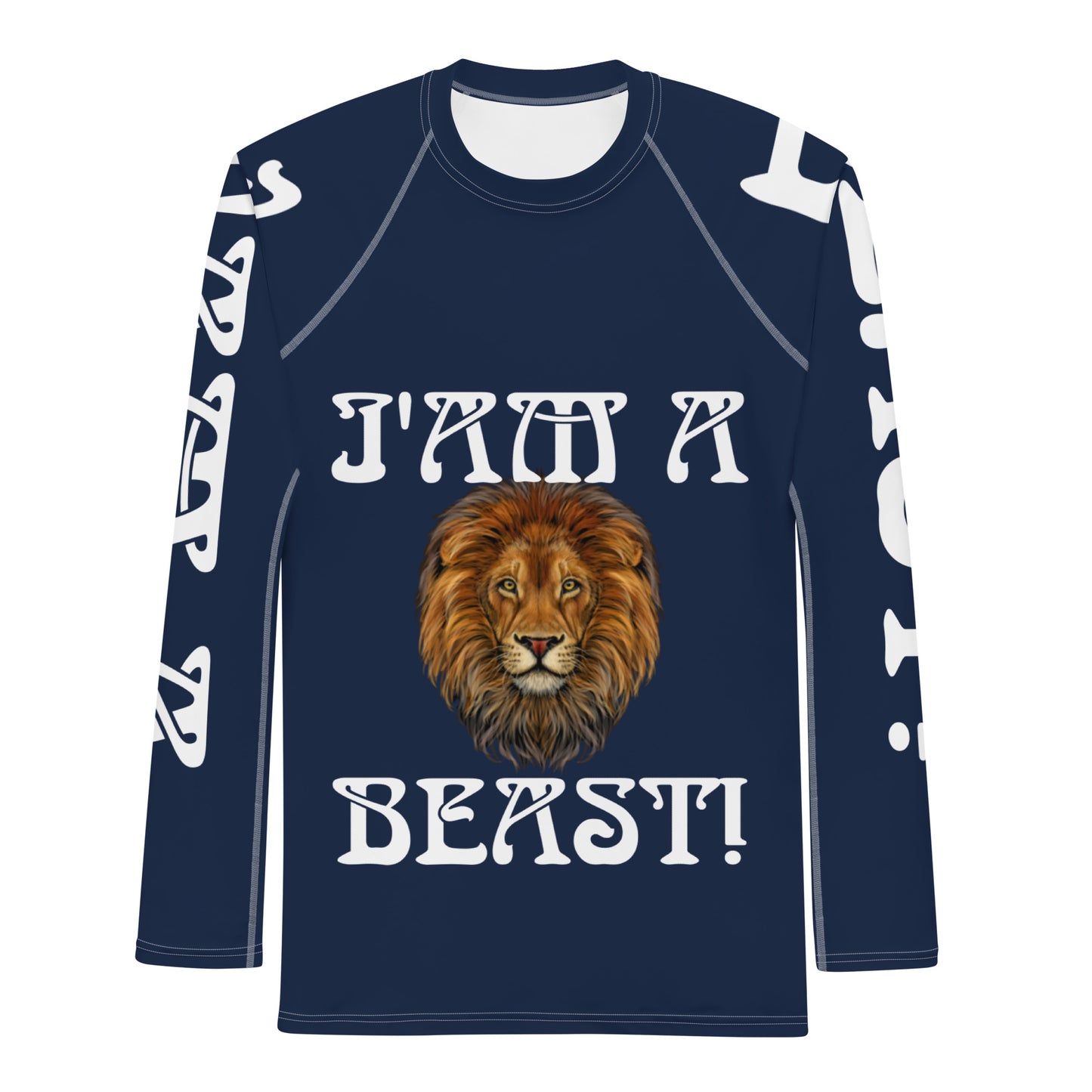 “I’AM A BEAST!”Navy Men's Rash Guard W/White Font