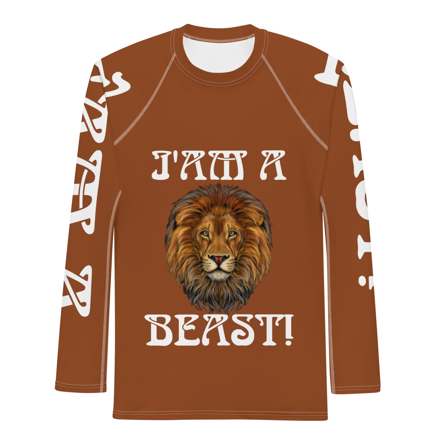 “I’AM A BEAST!”Brown Men's Rash Guard W/White Font