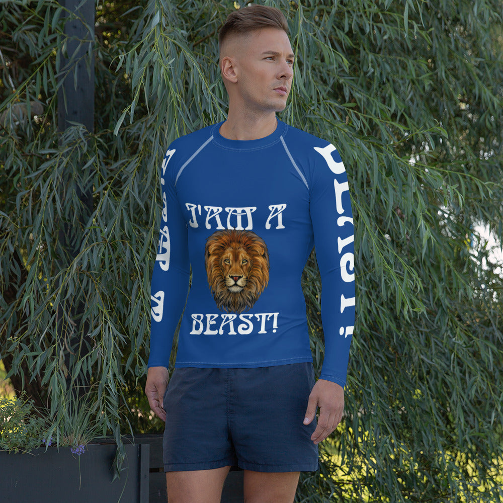 “I’AM A BEAST!”Blue Men's Rash Guard W/White Font