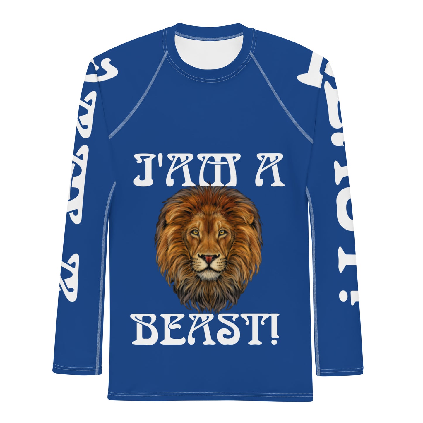 “I’AM A BEAST!”Blue Men's Rash Guard W/White Font