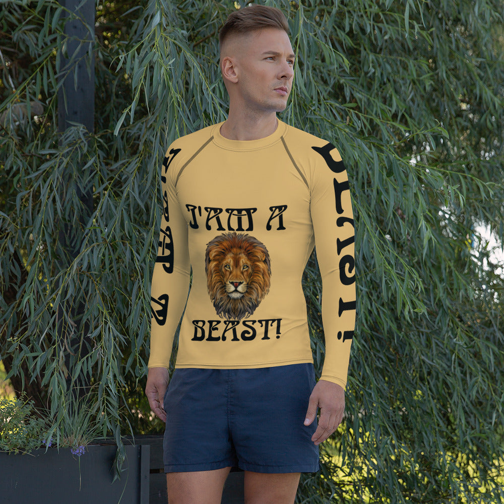 “I’AM A BEAST!” Fawn Men's Rash Guard W/Black Font