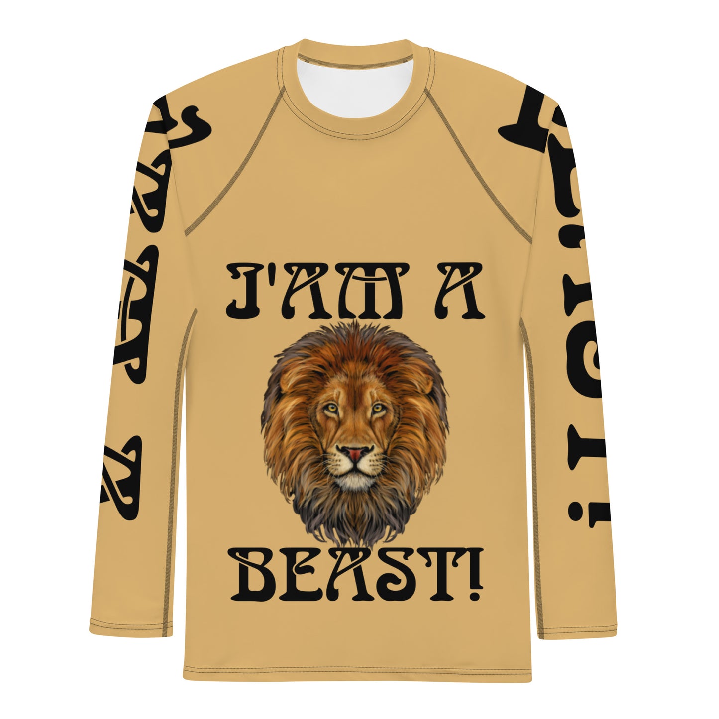 “I’AM A BEAST!” Fawn Men's Rash Guard W/Black Font