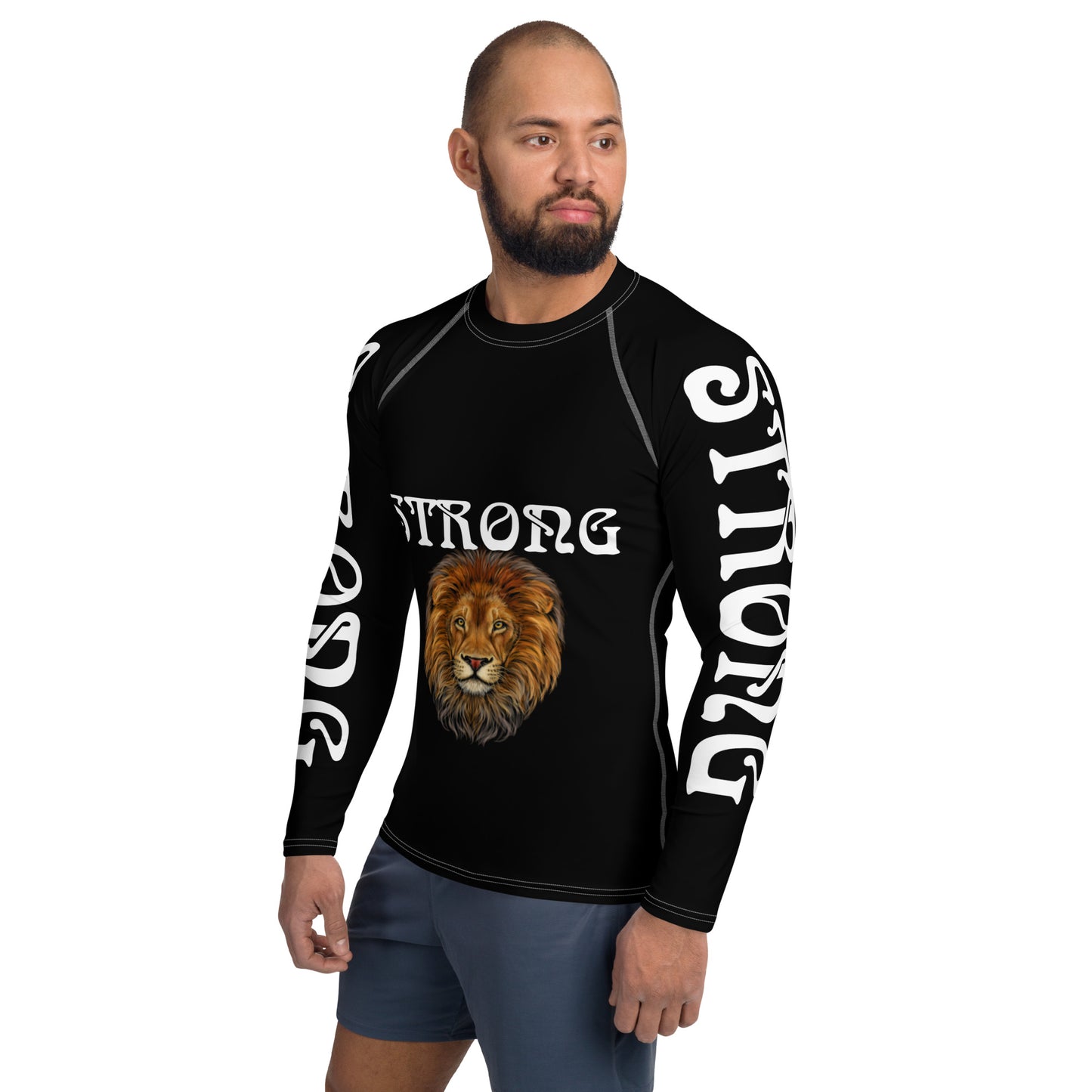 “STRONG”Black Men's Rash Guard W/White Font