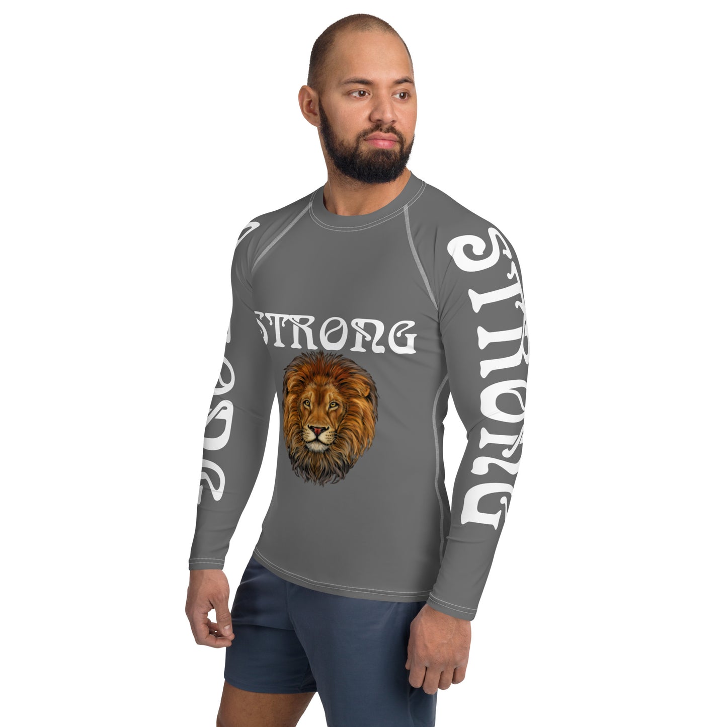 “STRONG”Grey Men's Rash Guard W/White Font